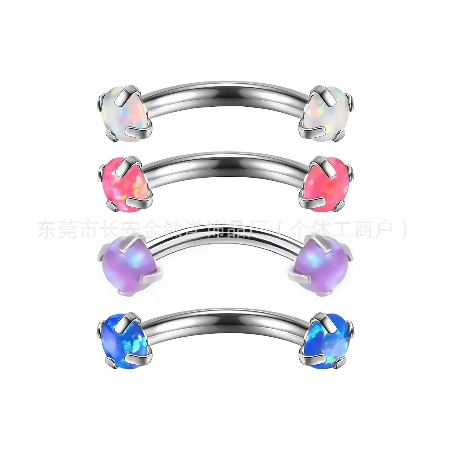 Claw-Set Opal Curved Eyebrow Ring 14G Internal Thread Titanium Alloy Body Piercing Jewelry for Eyebrow Ear Cartilage detail image 5