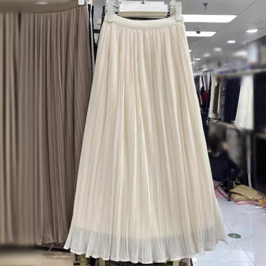 Summer silk long pleated skirt