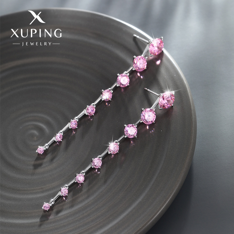 Xupe joyería flor de cerezo rosa con incrustaciones de circonio temperamento pendientes largos pendientes de borla pendientes de la muchacha de hadas pendientes de joyería al por mayor