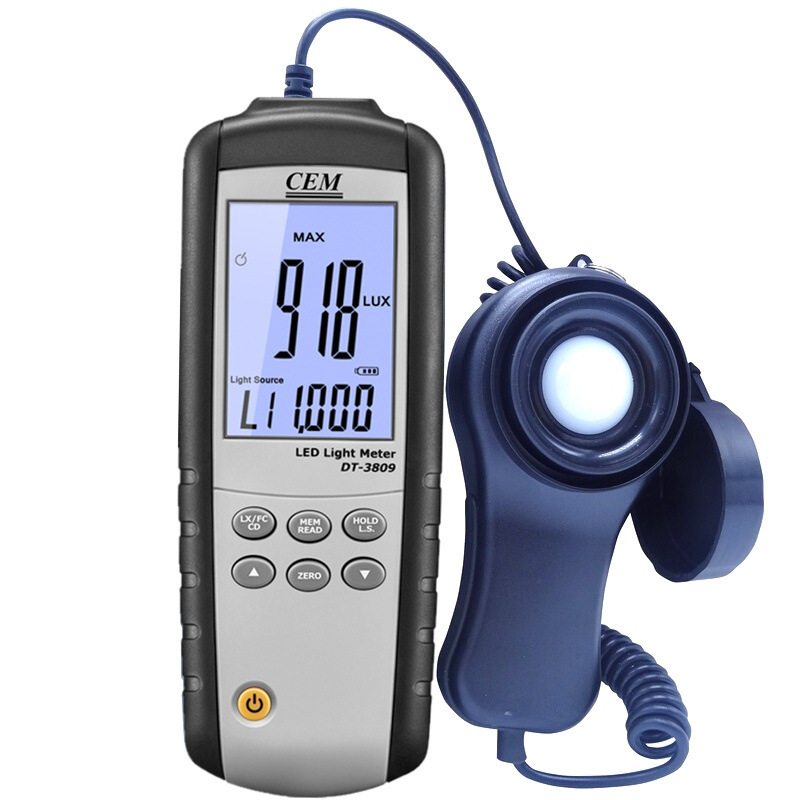 CEM华盛昌照度计DT-3809灯光测光仪表LED光强度仪CD值照度表