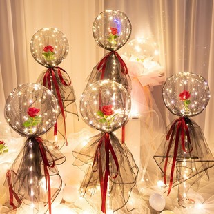 Rose Flower Wave Ball Balloon 520 Valentine's Day Internet Celebrity Birthday Decoration Proposal Indoor Decoration Confession Luminous Ball