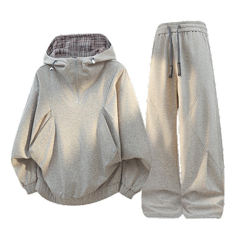 Primavera nueva juventud estudiantes estilo americano estilo de moda set suelto con chaqueta encapuchada pantalones recto set de dos piezas