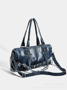 Capacious denim trend travel bag, handheld one-shoulder bag