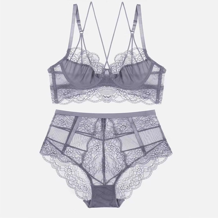 Lingerie francese ultrasottile in pizzo con retro sexy, set da donna, reggiseno trasparente, confortevole e traspirante_voghion.com