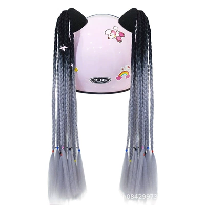 Hot-Selling Helmet Dreadlocks for Men and Women, Helmet Decoration Suction Cup Ponytail Wig Motorcycle Motorcycle Decoration Takeaway (Motosiklet dəbilqələri) - 2-thin-strips-of-black-and-gray