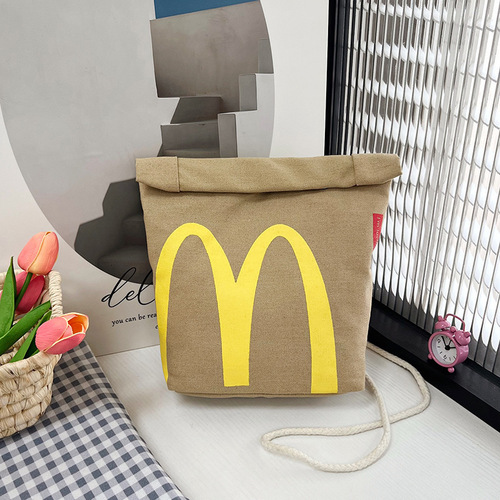 Fashion canvas bag for women McDonald's cross-body bag niche design shoulder bag printed bucket bag casual wholesale