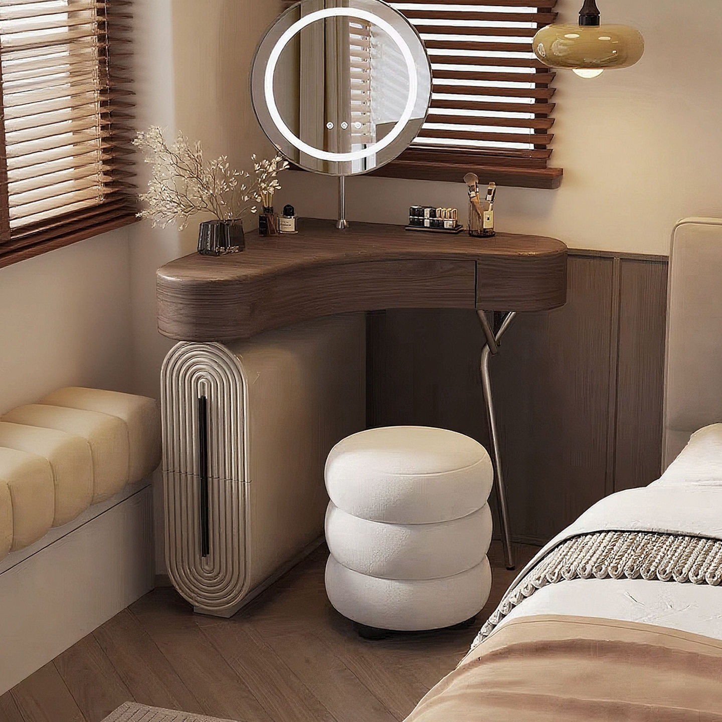 Medieval Style Corner Dressing Table Solid Wood Bedroom Corner Small Apartment Triangle Corner Dressing Table 2025 New Style