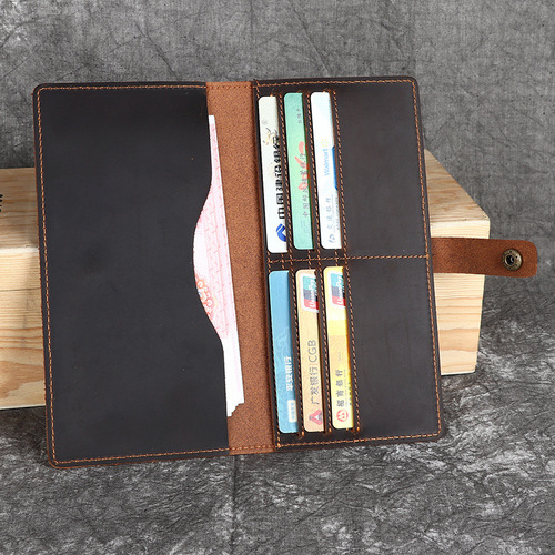 Amazon Imported Crazy Horse Leather Men's Wallet Long Genuine Calfskin Clasp Wallet Retro Simple