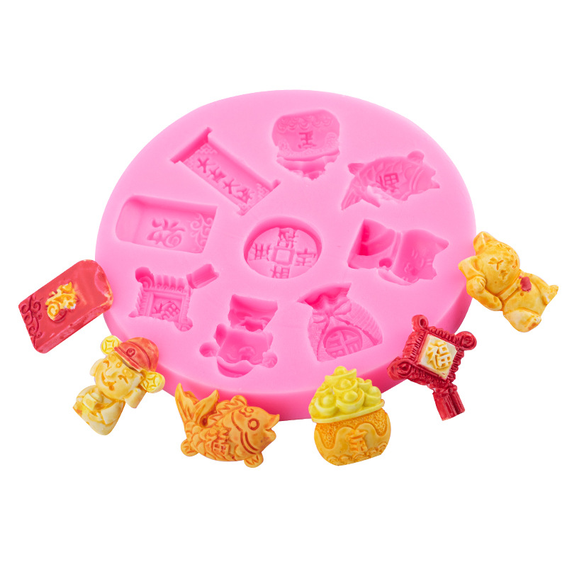 Festival de estilo chino Festival de primavera tema molde de silicona Dios de la riqueza Festival de primavera copla cornucopia nudo chino epoxi colgante molde