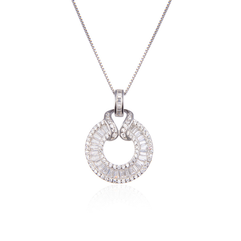 925 plata esterlina collar de zircón redondo mujer moda transfronteriza temperamento ligero lujoso zirconio exquisito colgante de diamante completo cadena de clavícula