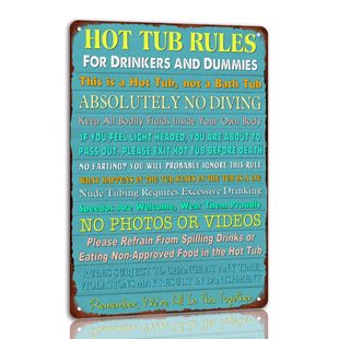 Funny Hot Tub Rules Tin Drawing HOT TUB RULES for Drinkers and Dummies