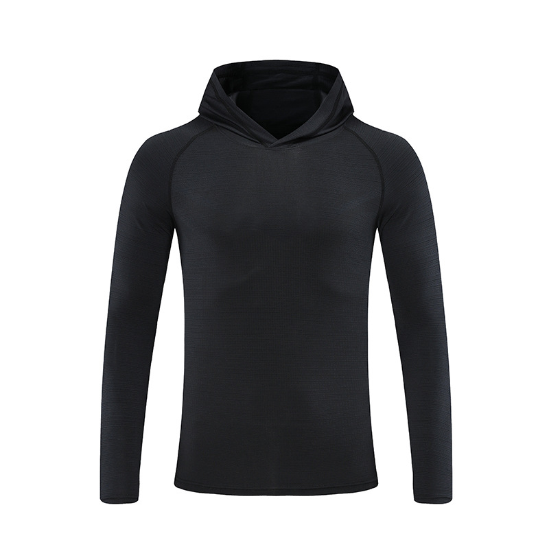 Camiseta de manga larga de primavera y otoño de Los Hombres de Seda de Hielo delgada con capucha transpirable deportes Top suelta casual marca de moda Camiseta de los hombres