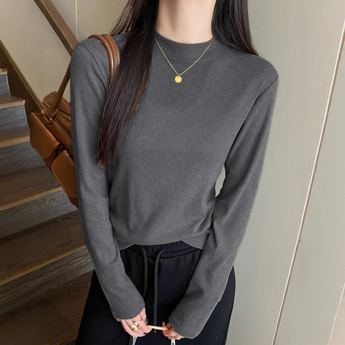 修身女式高级感西装小众冬季新款高领欧货正品气质德绒打底衫春秋