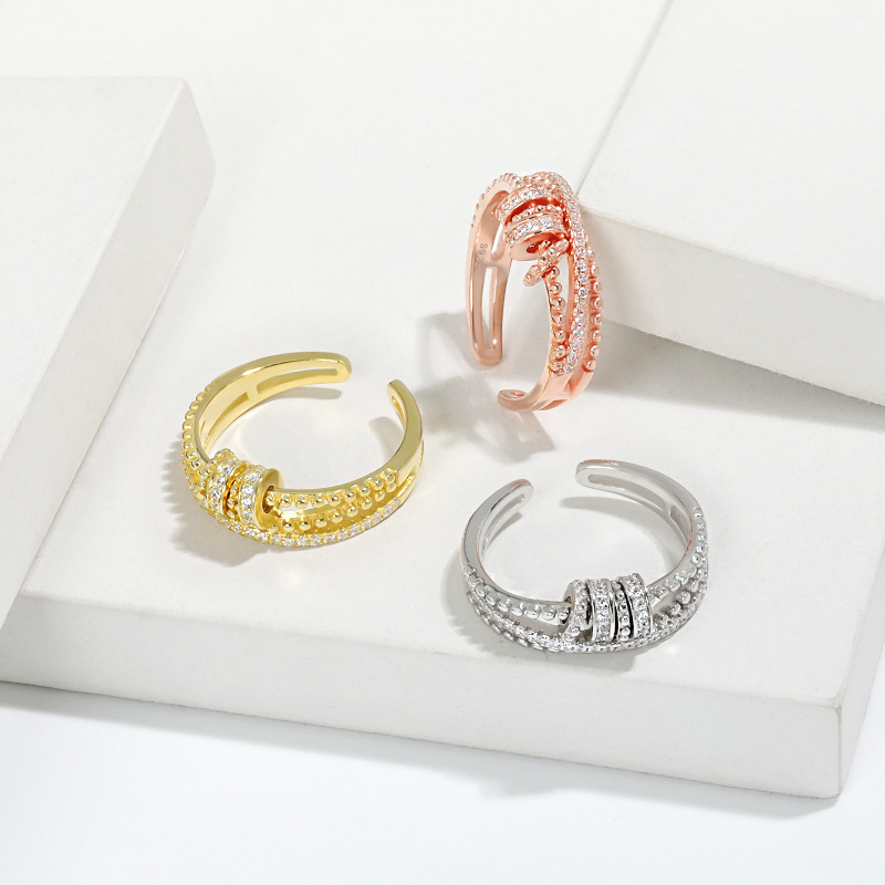 Fashion Geometric Sterling Silver Plating Artificial Diamond Open Ring