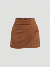P 30006 Suede Solid Color Pencil Skirt ��Ƥ�q����ȹ