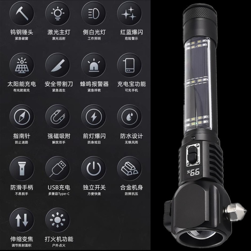 Martillo de seguridad multifuncional para automóvil linterna de emergencia para vehículo de salvamento martillo de escape auto-rescate arco de cola de defensa