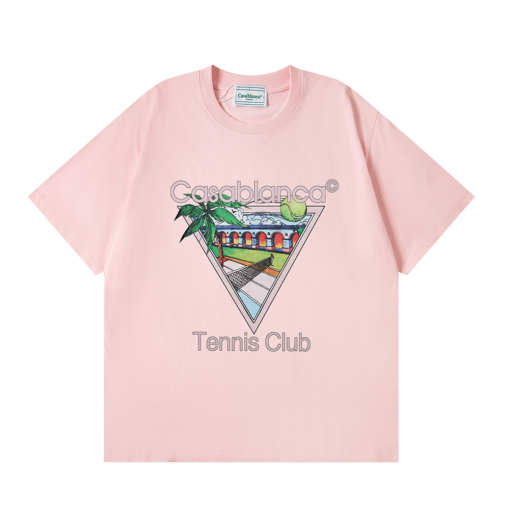 Casa Casablanca manga corta versión correcta ins camiseta de algodón casual de la marca de moda de nicho europea y americana de algodón de la calle