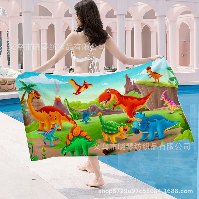 Cross-border e-commerce for microfiber cartoon dinosaur color 3D printing sports quick-drying absorbent beach towel bath towel