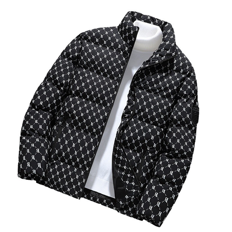 Invierno ropa de algodón de pluma para hombres y mujeres estilo americano marca de moda impresa completa pareja ropa de pan hombre cuello suelto chaqueta de algodón chaqueta grande