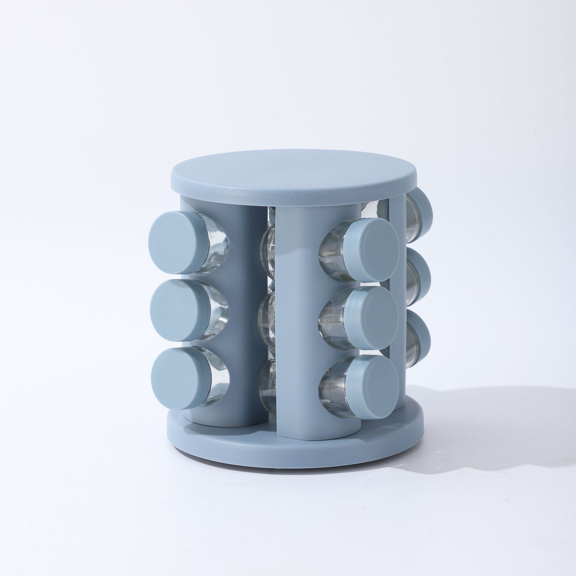 Estante de condimento giratorio de acero inoxidable Estante de condimento dorado de cocina para el hogar Estante de almacenamiento de tanque de condimento de especias de vidrio