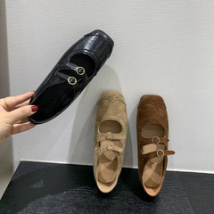 牛皮版棕色复古方头玛丽珍鞋女2025年新款韩版法式浅口单鞋女鞋