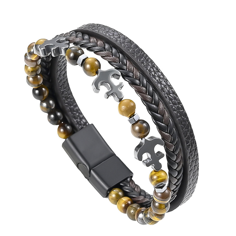Holiday Occasion Retro Punk Solid Color Pu Leather Zinc Alloy Plating Men's Bracelets Men Cord & Leather Bracelets