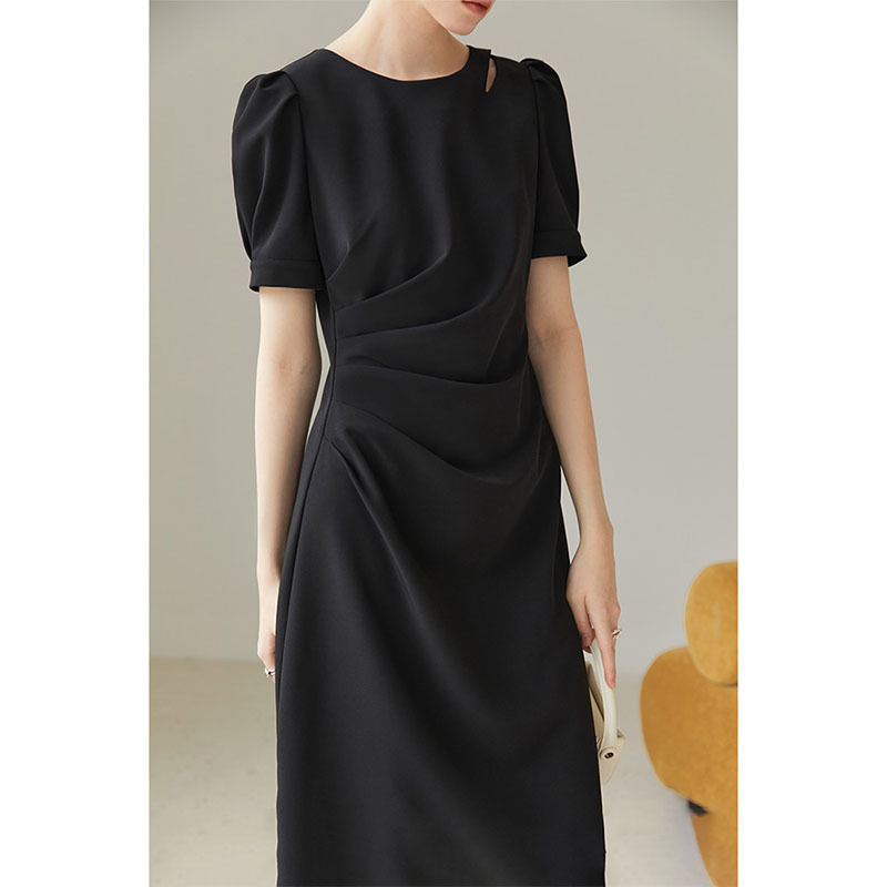 Fanslanen 2025 French Black Dress Women's Summer Texture High-End Elegant Slim Versatile Little Black Dress