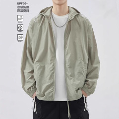 WASSUP冰丝凉感防晒衣夏季男士薄款防紫外线透气连帽带抽绳防晒服