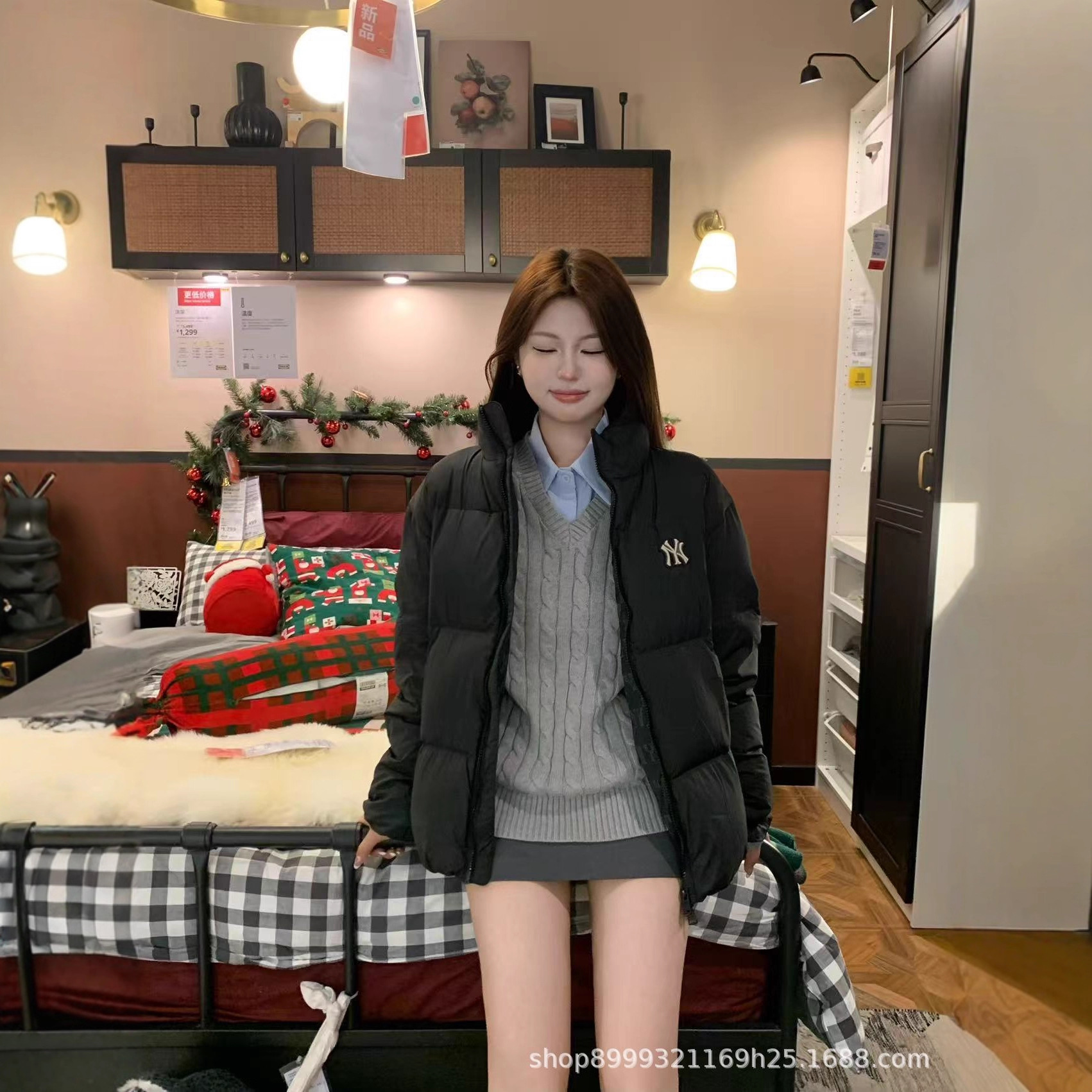 高版本洋基队大标MLb*短款白鸭绒女款羽绒服宽松立领冬季加厚