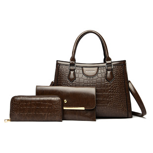 European and American Style Women's Three-Piece Large Bag Cross-Border Classic Oily Skin Crocodile Pattern Portable Tote Bag Foreign Trade Live Women's Bag