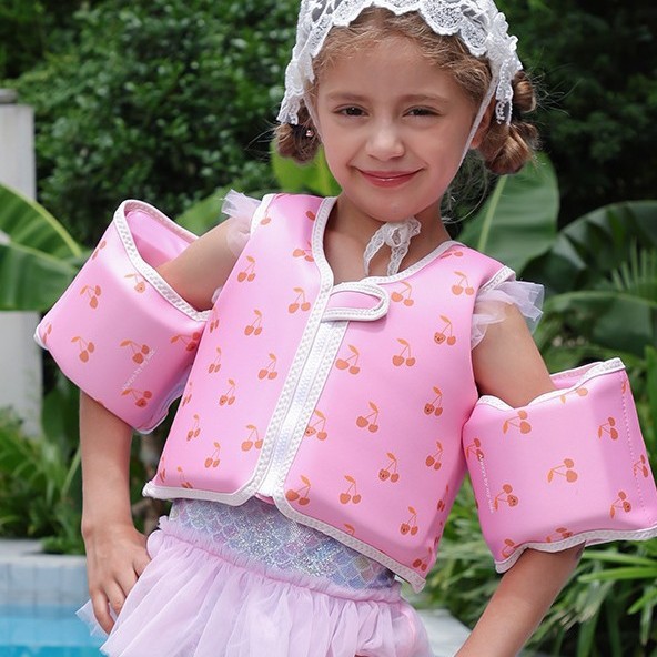 Pink Cherry Children's Inflatable Buoyancy Jacket Water Sleeve Life Jacket Swimsuit Baby Swimming Auxiliary Vest