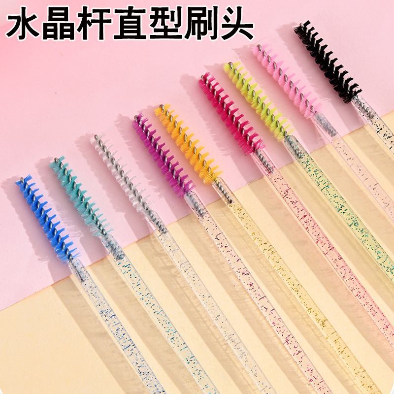 Long-Lasting Mascara Brush with 50 Crystal Rod Fine Straight Head Brushes, Solid Eyelash Curler, Spiral Makeup Tool Brush