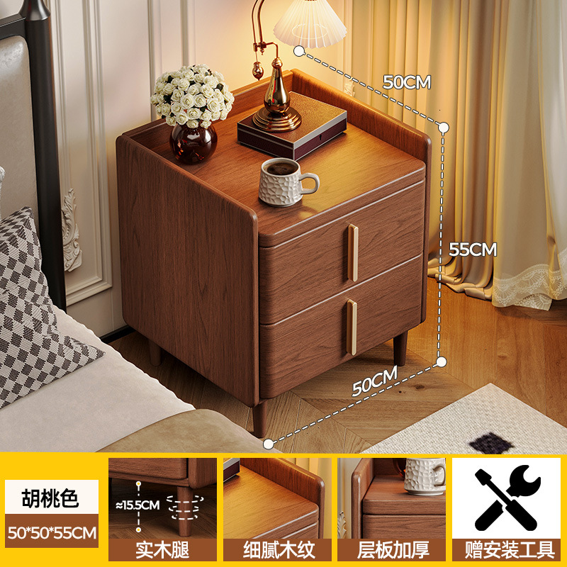 Mesita de noche de madera maciza, habitación de alquiler para el hogar, armario de almacenamiento para el dormitorio, armario de almacenamiento junto a la cama de lujo ligero integrado