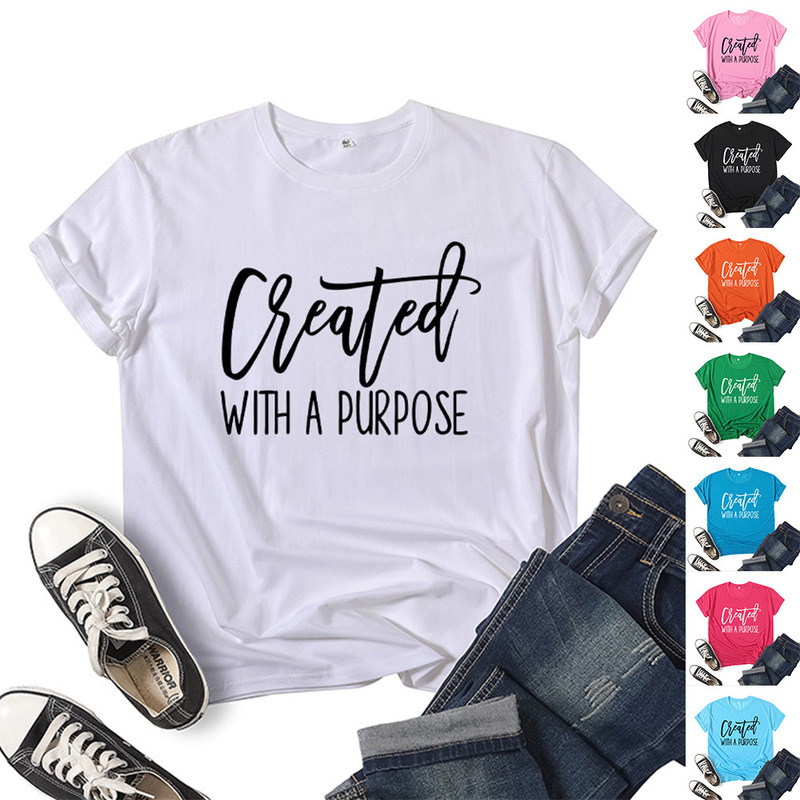 in stock Foreign Trade Cross-border Created with A Purpose with Target Printing Short-sleeved T-shirt Europe and America