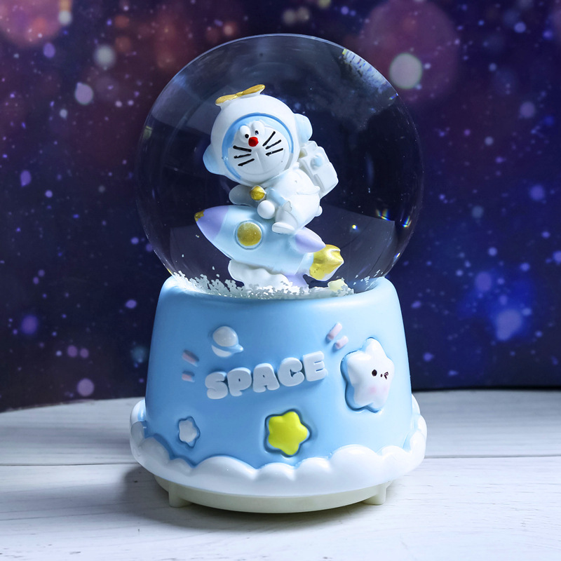 Nueva bola de cristal de mapache rosa pequeña, nieve, caja de música luminosa, luz nocturna, caja de música de regalo, artesanía de una pieza