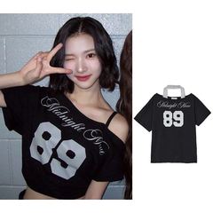 在庫あり韓国ニッチトレンディブランドアメリカンスタイルホルターネックオフショルダーレターナンバー半袖Tシャツベストスーツ女性用