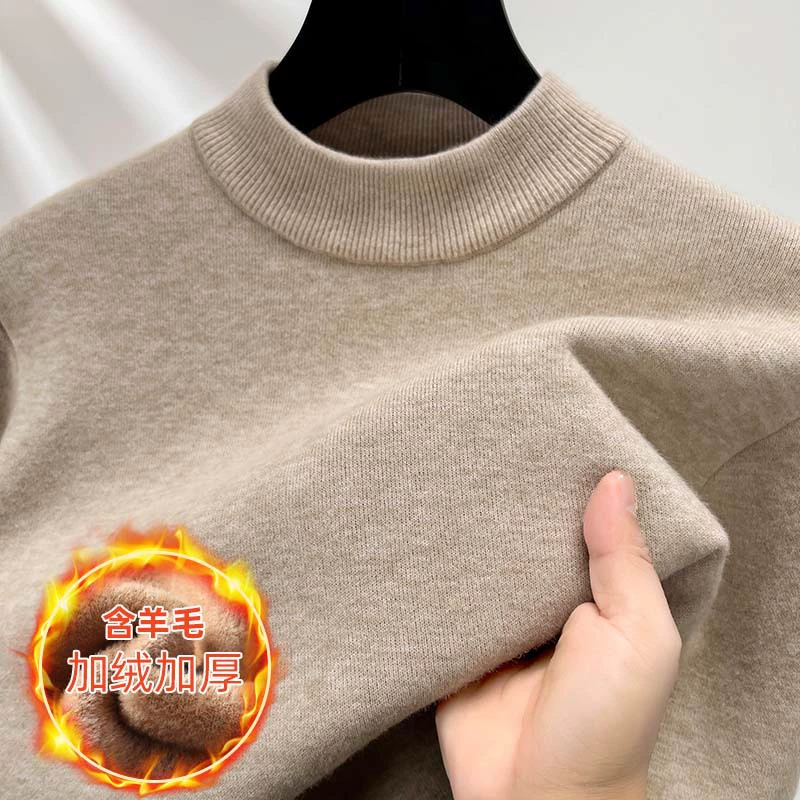[Шерстяной флис] Мужской свитер с половинным воротом и толстым плюшем осенний и зимний свитер свитер мужской свитер