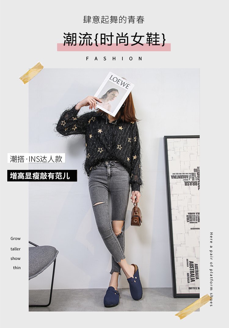 Spring 2021 European and American retro Baotou half-slipper women's cork flat flat large size casual one-step lazy lady's slipper full figure