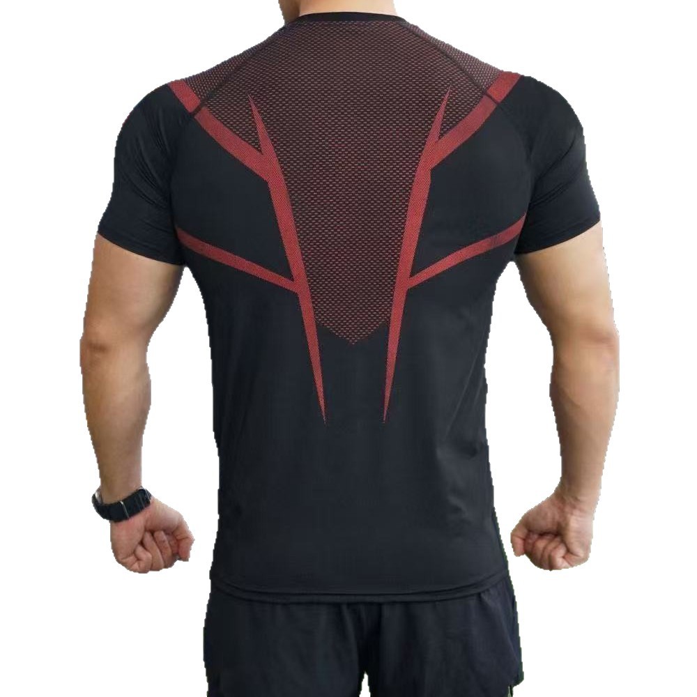 Men's Shark Print Fitness Shirt Quick Drying Breathable Crew Neck Short Sleeved Seamless American Style Trendy New Jacquard_voghion.com