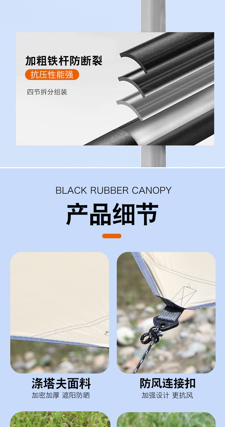 Explorer Outdoor Camping Sunshade Canopy, Black Vinyl Canopy with Sun Protection Coating, Rainproof Large Canopy for Camping
