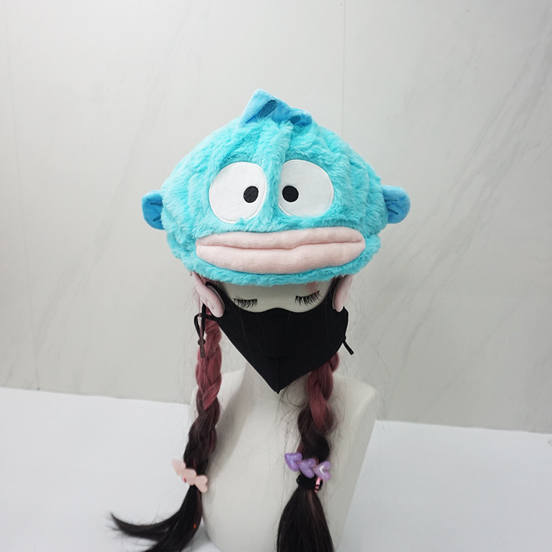 Cartoon Creative Blue Ugly Fish Ski Helmet Cover Single and Double Board Accessories Winter New Windproof Hat Cover Handmade