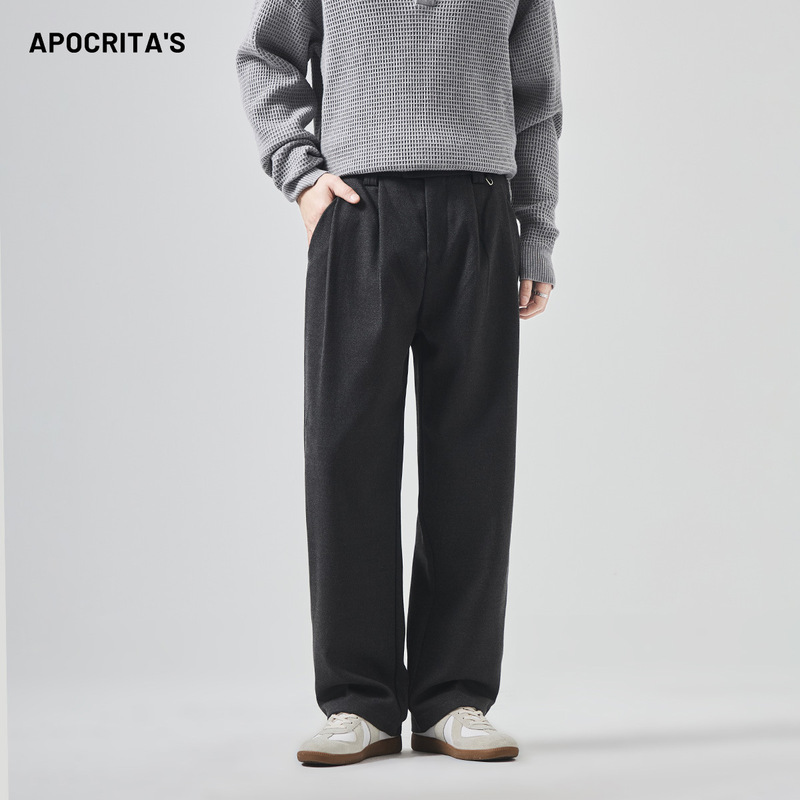 Apo Men's Clothing | Cross-Border Men's Woolen Pants Winter Thick Loose Straight Drape Wrinkle-Resistant Long Pants Business Casual Pants