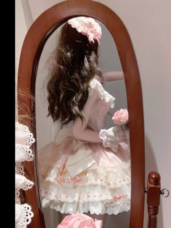 甘くてかわいいロリータロリータフライングスリーブドレス夏の新しいバレエスタイルウエストふわふわプリンセスドレス|undefined
