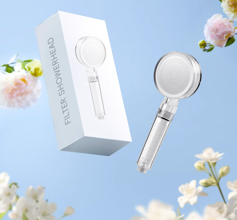 ins pressurized soft water filtration showerhead, acrylic household dual chlorine removal and antibacterial water purification shower head undefined