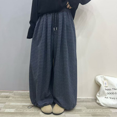 格子阔腿裤女 2025秋新款松紧腰韩版宽松休闲时尚大码显瘦长裤 潮