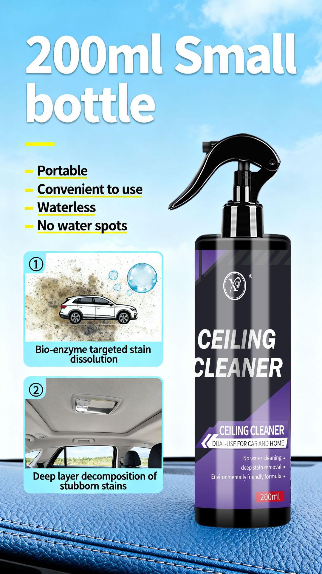 Cross-Border Aliexpress Foreign Trade Car Ceiling Cleaner Interior Fabric Seat Leather Decontamination Cleaning Renovation Maintenance