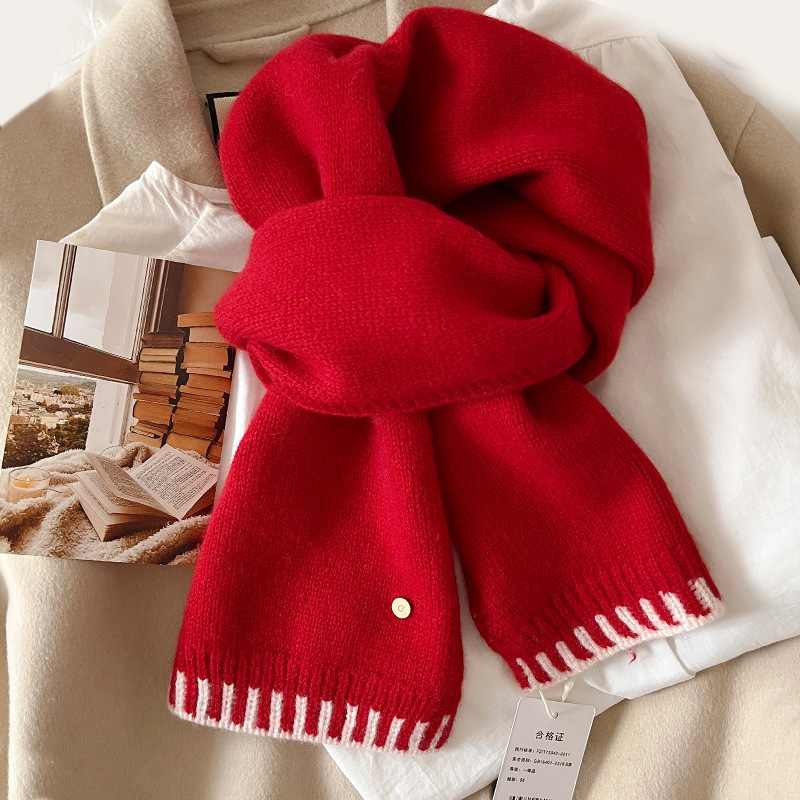 Wool Autumn and Winter Atmosphere Colored Scarf Women's All-match Warm Student's Thick Neck Cold-proof 2024 New Style