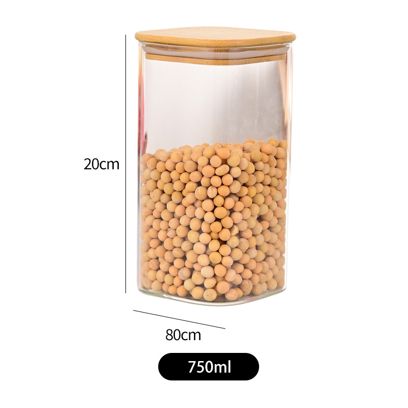 vidrio bambú cubierta sellado tanque de almacenamiento de condimentos de granos gruesos frutas secas té granos de café tanque de almacenamiento sellado a prueba de humedad