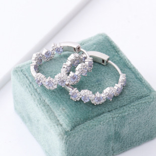 European and American fashion ins cultivation sapphire earrings earrings inlaid with Mosane diamond fashion full diamond K gold earrings jewelry wholesale