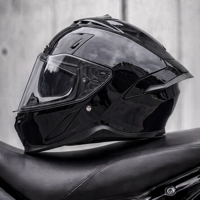 riding, full-face motorcycle helmet, Motosiklet kaskı (dəbilqə) - piano-black-m55-56cm